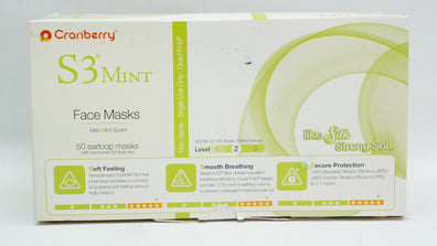 Cranberry S3090B, S3 Mint, Earloop Face Mask Level 2, Blue - Box of 50